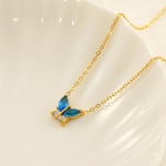 Blue / 1 Piece Simple Series Simple Butterfly Stainless Steel  Gold Color Zircon Women's Pendant Necklaces Picture2